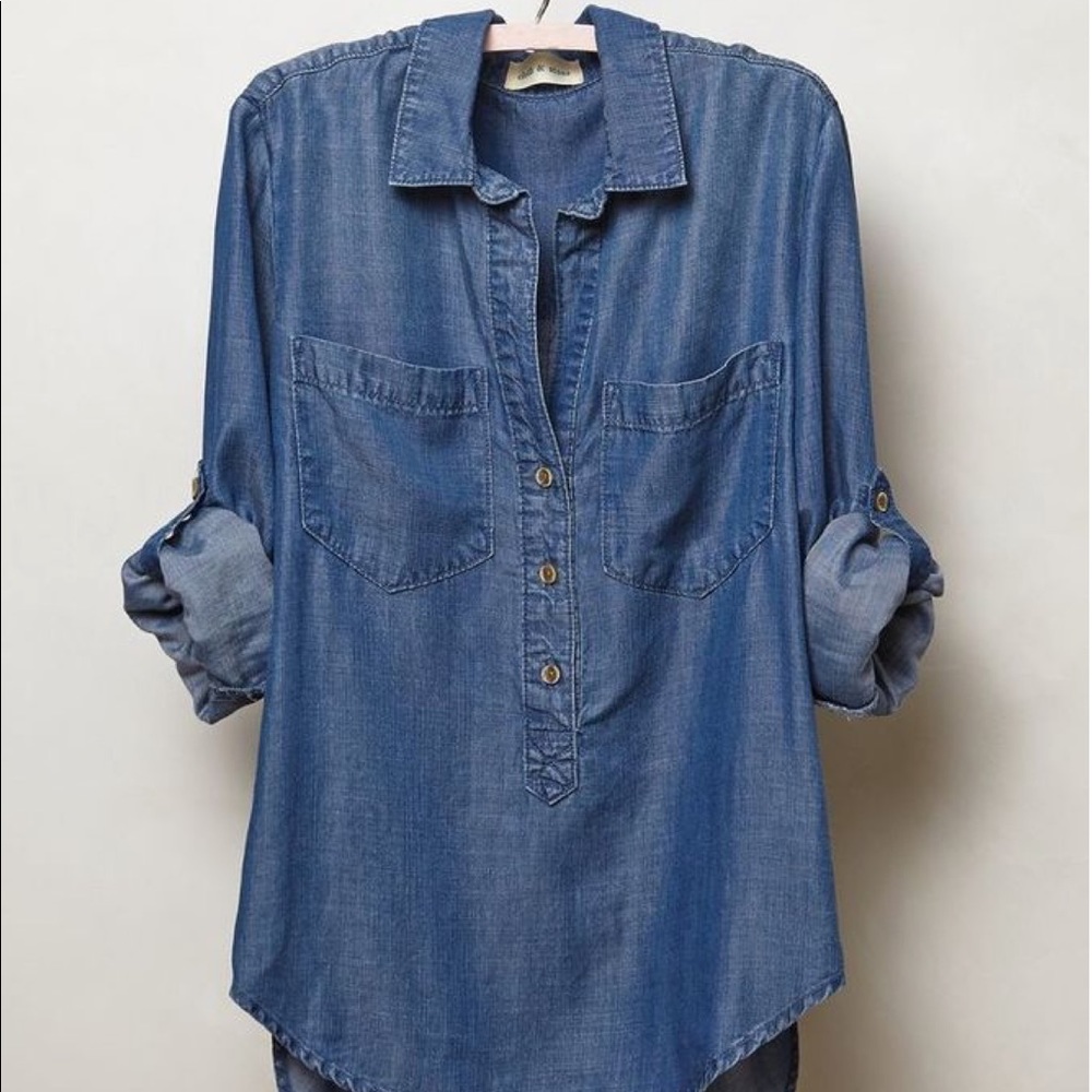 Cloth and Stone Chambray Relaxed Denim Boho Shirt - XS